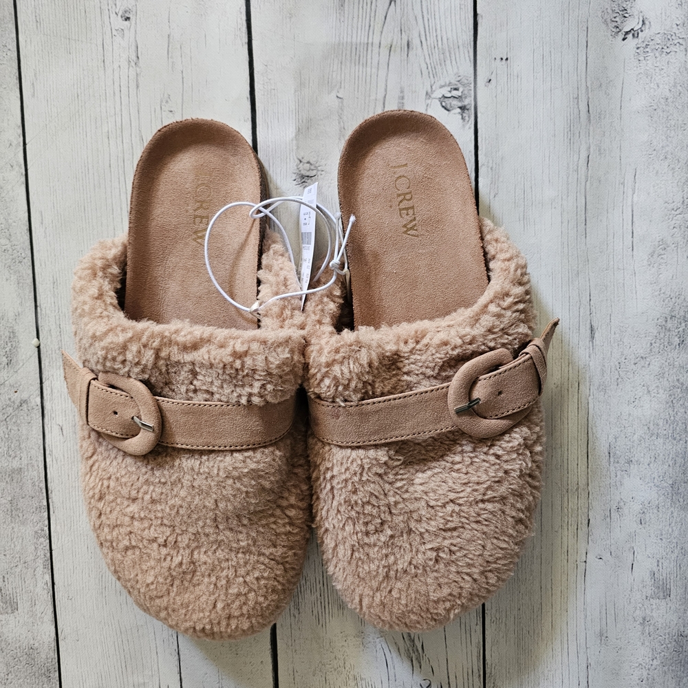NWT J. Crew Factory Women's Tan Shearling Buckle Clog Slippers 8
